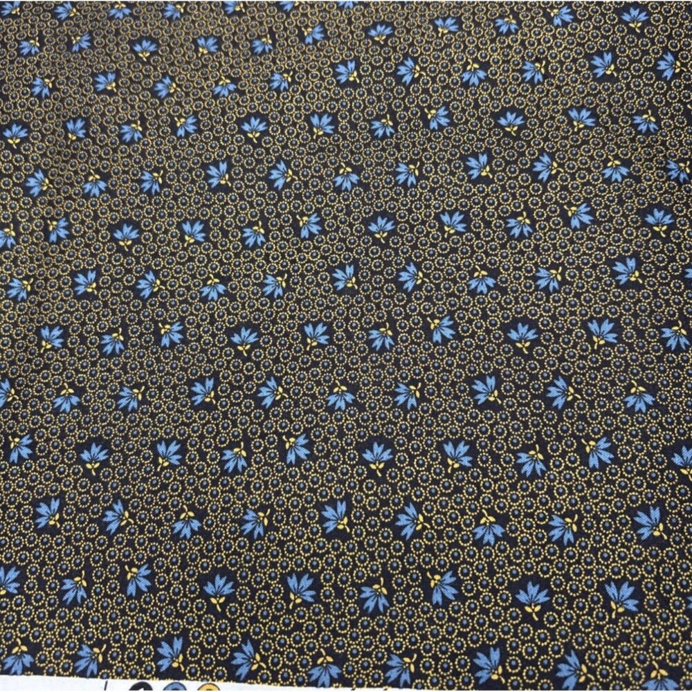 Sturbridge Village Miniatures Cotton Fabric Blue/Gold Floral Leaves 1/2 yard x 4